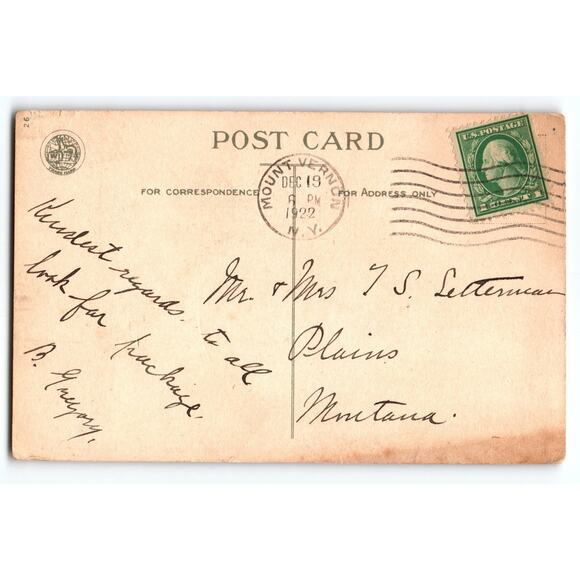 Vintage 1922 Hearty Christmas Greeting Scenic Postcard Snowy Cabin - Picture 2 of 2